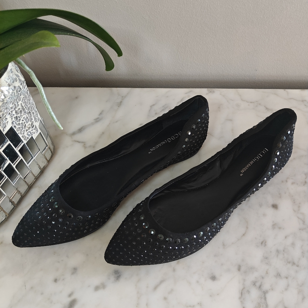 BCBGeneration Black on Black Sequin Studded Ballet Flats | Size 8M/38 - Picture 7 of 10